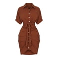 thumbnail image 5 of YuXingFu Womens Cotton Dresses with Sleeves Maxi 3/4 Sleeve Plus Size Womens Dress V-Neck with Pocket Long Casual Summer Brown L, 5 of 8