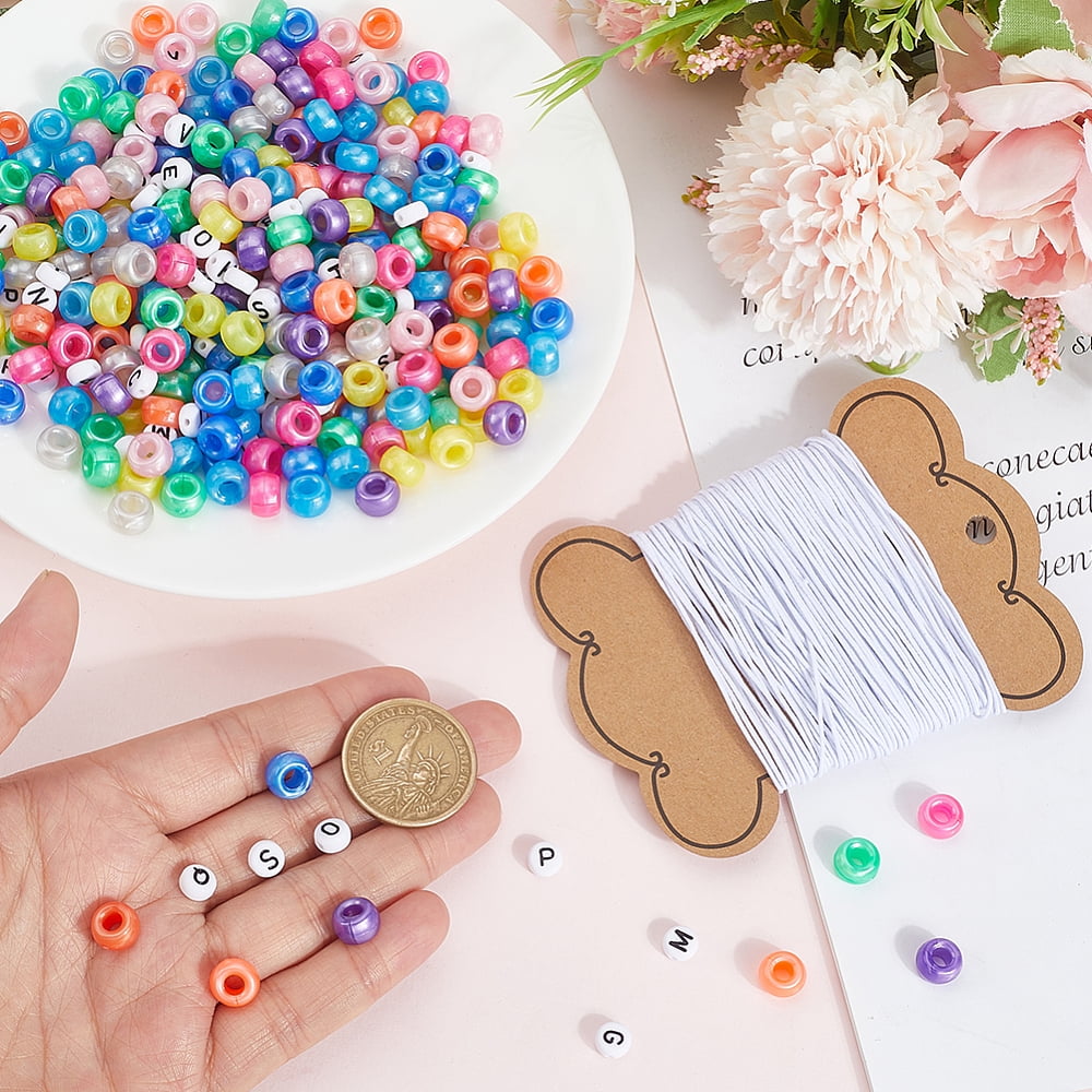 DIY Bracelets Making Kits Including Acrylic Beads and Elastic Cord Rondelle & Letter Mixed Color 7x4mm Hole: 1mm 1200pcs/set