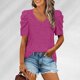 thumbnail image 2 of Top de manga corta con cuello en V para mujer - Color liso, corte holgado, poliéster - Camisa informal y elegante para el día a día y actividades al aire libre, fácil de combinar con leggings, 2 of 5