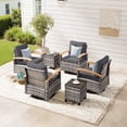 thumbnail image 3 of MEISSALIVVE 6 Pieces Patio Furniture Sets, Wicker Patio Conversation Sets with 4 Wood Armrests Swivel Glide Chairs，Outdoor Conversation Set for Deck Yard and Poolside (Gray), 3 of 8