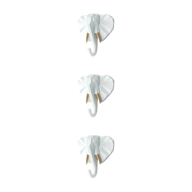 Wweixi Crochet de Tête d'Animal Unique et Fonctionnel pour la Maison en Résine Crochet de Tête d'Animal Crochet de Clé Forme d'Animal Blanc Or (Éléphant 3ensemble)