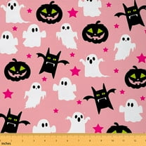 jejeloiu Cartoon Halloween Ghost Fabric by the Yard 1 Yard,Trick Or Treat Home Decor Fabric by the Yard,Spooky Pumpkin Kitten Sewing Fabric For Girls,Breathable Home Decor