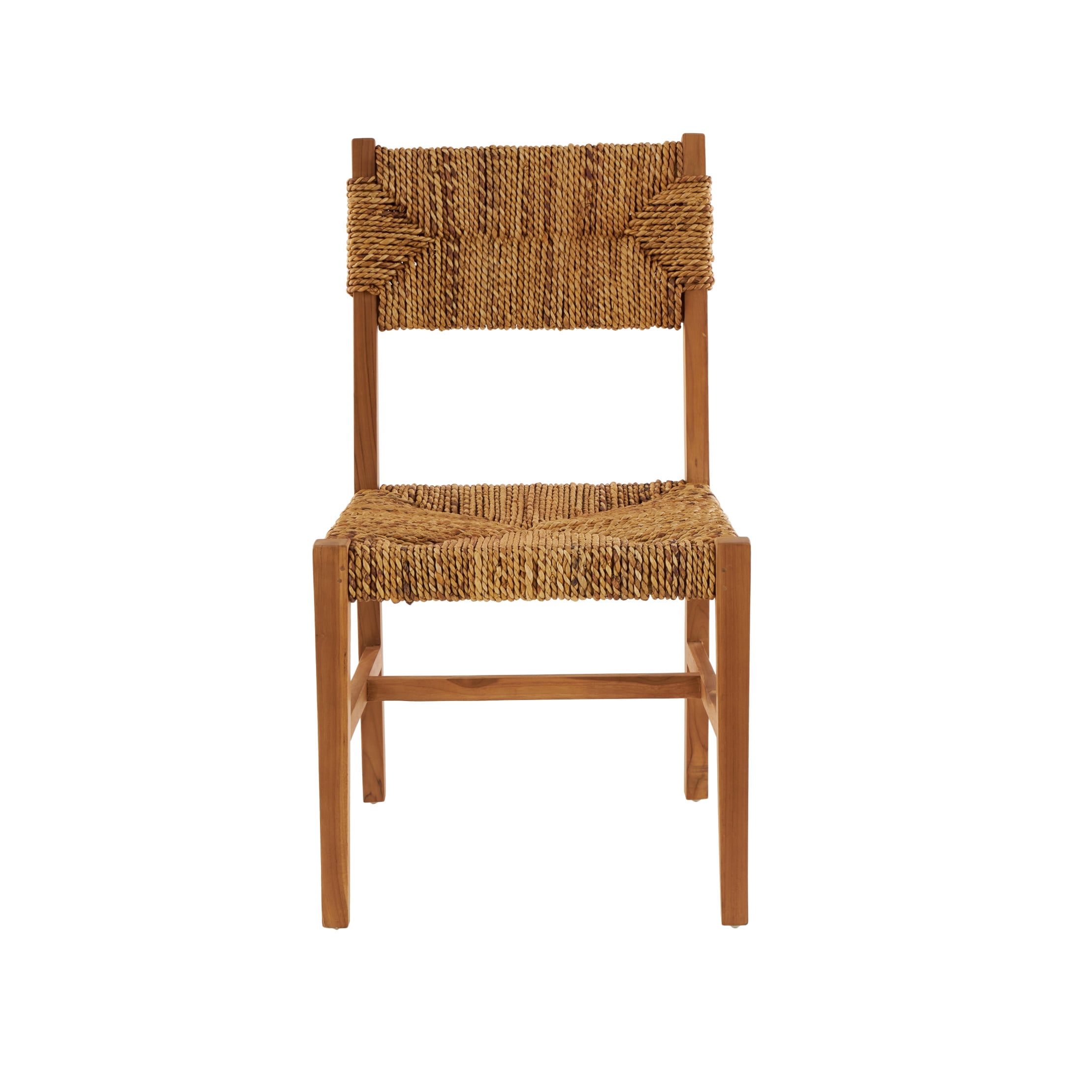 DecMode Teak Wood Handmade Lounge Chair with Woven Banana Leaf Seat, Light Brown, Set of 2