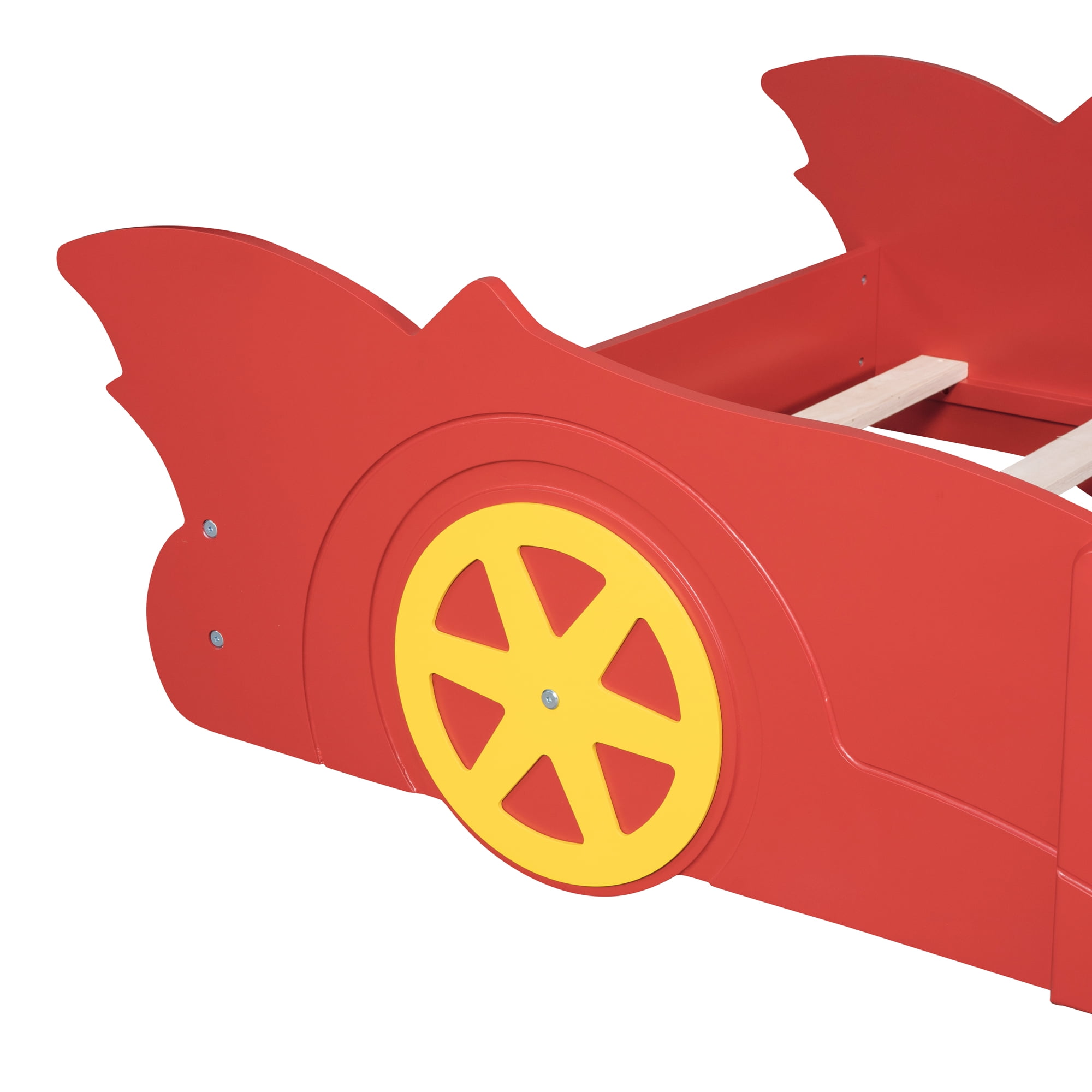 Gewnee Twin Size Platform Bed,Wood Race Car-Shaped Platform Bed Frame for Kids Child,Red