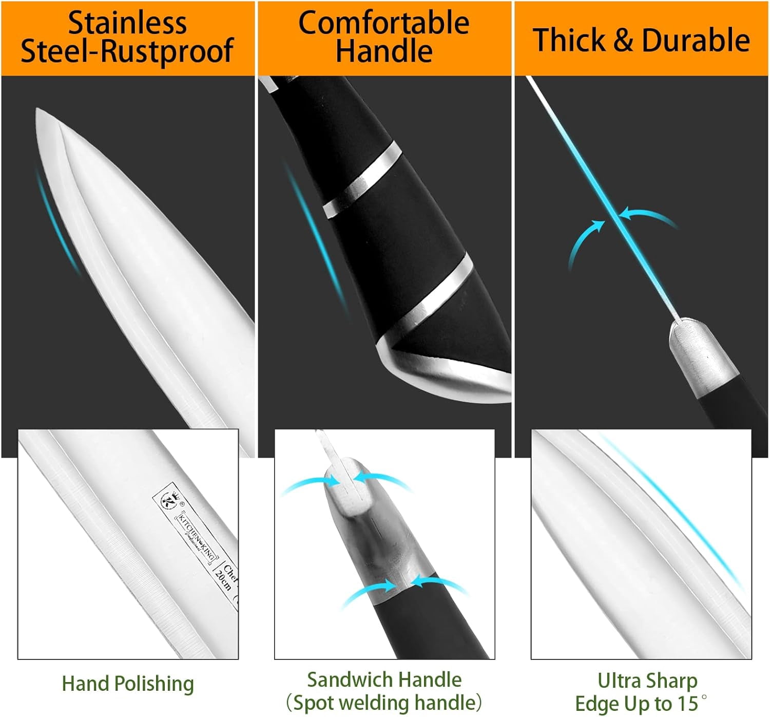 DFS 9-Piece Black Kitchen Knife Set with Block & Sharpener – High-Carbon Stainless Steel Non-Stick Coated Chef Knives for Precision Cutting, Slicing, Dicing - Black