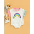 thumbnail image 2 of Liacowi Newborn Baby Girls Short Sleeve Romper Rainbow Printed Patchwork Simple Bodysuit Summer Clothes White 0-18 Months, 2 of 9