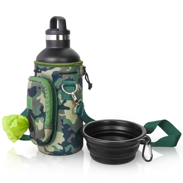 Made Easy Kit Porte-Bouteille d'Eau avec Poche pour Sacs à Déchets de Chien et Bandoulière Rembourrée Réglable