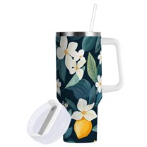 Yayeee 40oz Double-Wall Insulated Stainless Steel Tumbler with Handle Bottle, Floral Lemon