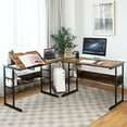 thumbnail image 3 of Gymax L-Shaped Computer Desk Drafting Table Workstation w/ Tiltable Tabletop Rustic Brown, 3 of 10