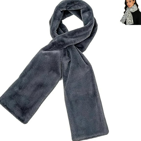Faux Fur Scarf with Hidden Zipper Pocket,Soft Cozy Warm Pocket Scarf For Cell Phone and Valuables,Scarf with Pockets for Women Adults（Gray）