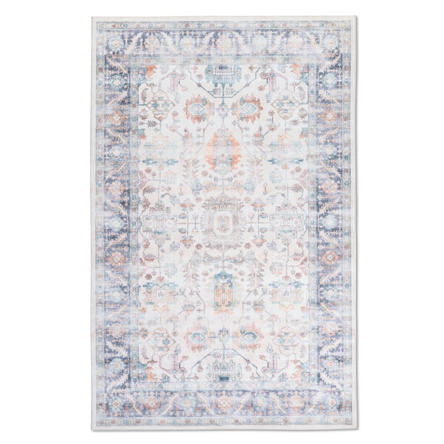 Ultra Soft Touch Durable Transitional Ivory Blue Orange Indoor Area Rug Carpet for Living Room, Bedroom, Kids Room, Hallway and Dining Room