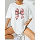 thumbnail image 1 of Women'S Casual Crew Neck T-Shirt with Pink Heart Bow Print, Knit Fabric, Short Sleeve Top for All Seasons, Valentine'S Day Gift, Love Pattern Tee for Spring/Summer Tee For Adult, Men, Women, Teen, T, 1 of 4