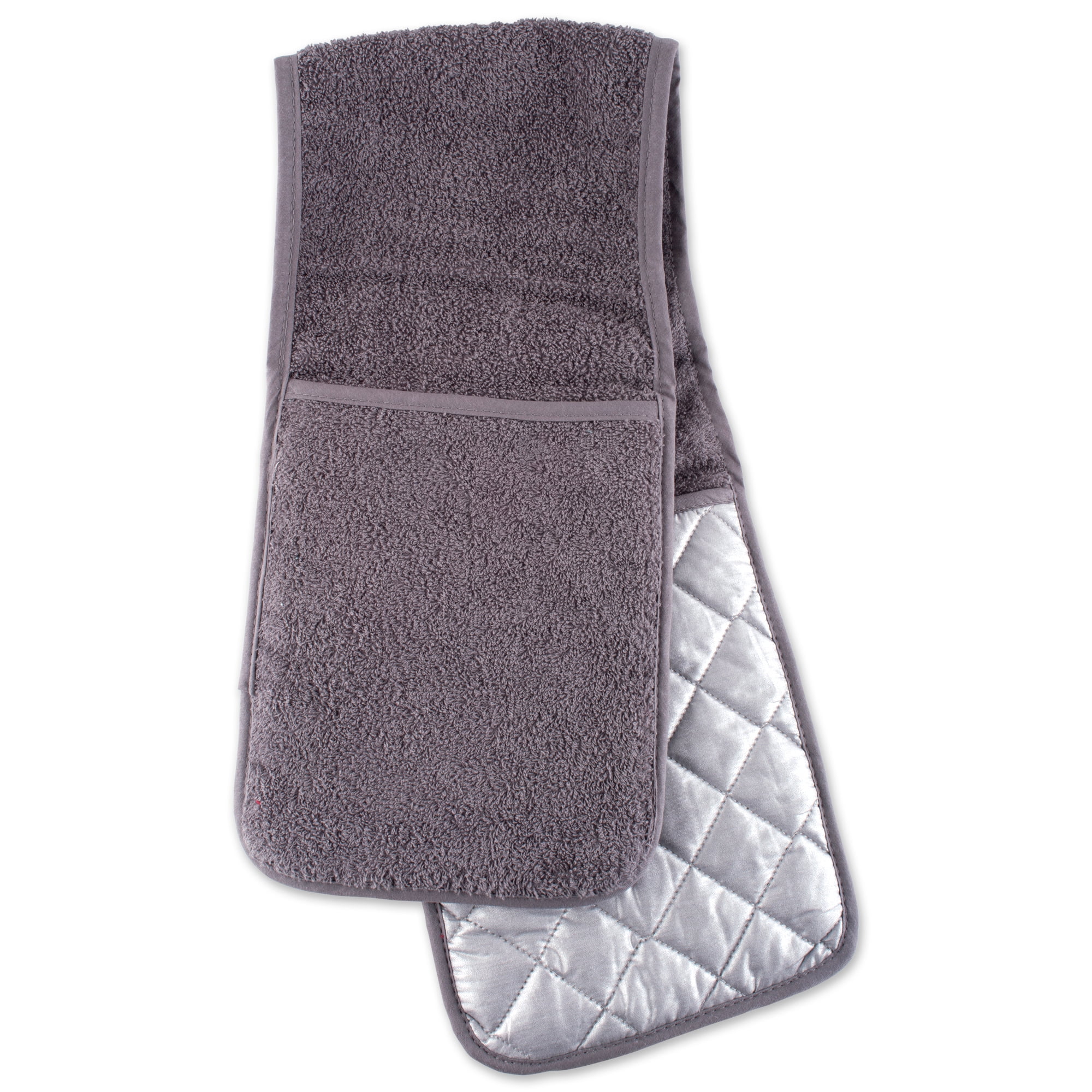 Set of 2 Gray Cotton Double Oven Mitt 36"