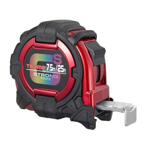 TAJIMA Tape Measure - 25 ft / 7.5 m x 1-1/16 inch GS-Lock Measuring Tape with Dual Metric/Standard Scale & Acrylic Coated Blade - GS-25/7.5MBW