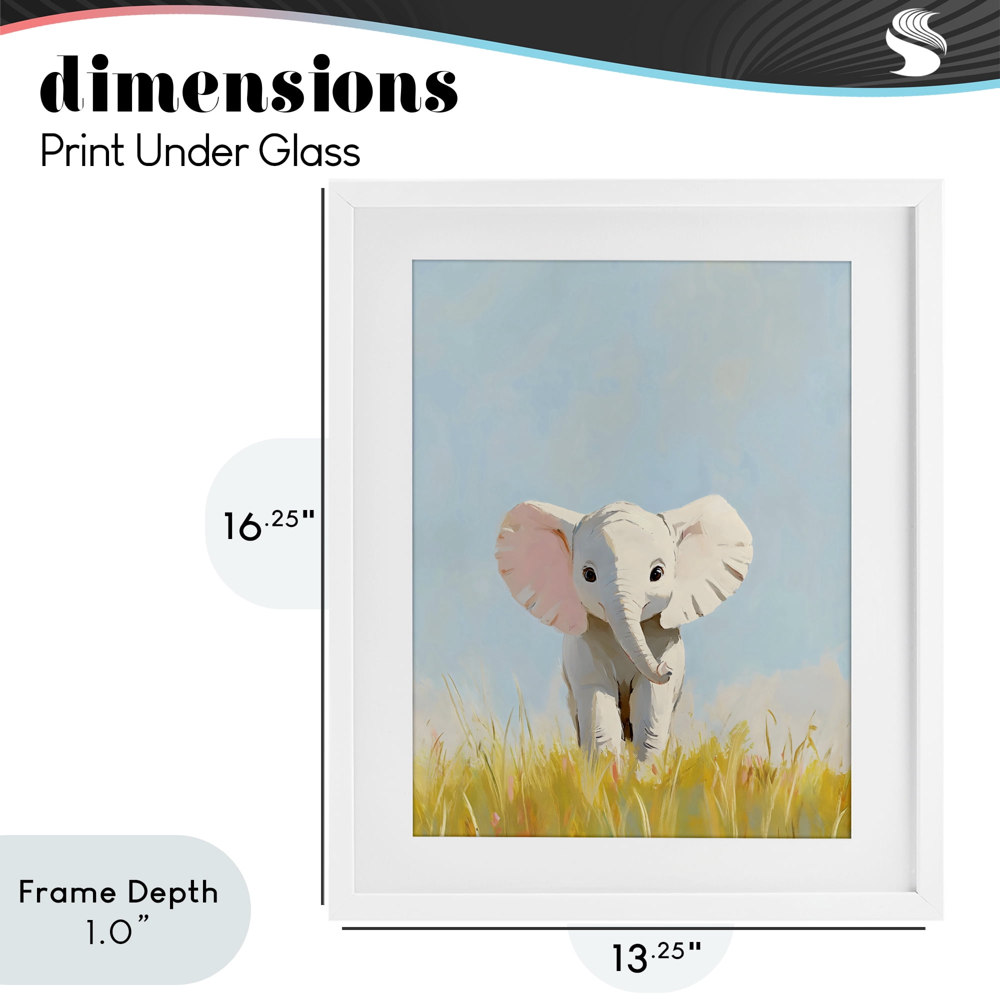 Stupell Industries White Baby Elephant in Grass White Framed Print Under Glass, design by The Prints Vibe