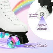 EONROACOO Teen Kids Skates with Light up Wheels, White Roller Skates for Girls Boys(Youth 3)