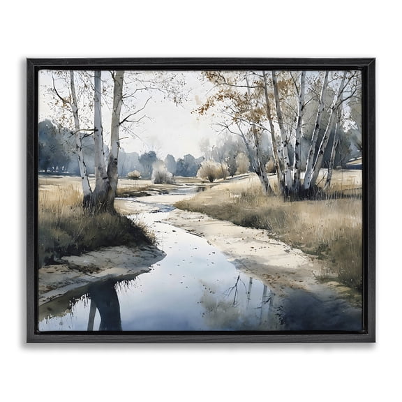 Stupell Industries Birch Tree Creek in Autumn Black Framed Floater Canvas Wall Art, design by Franklyn Gregory