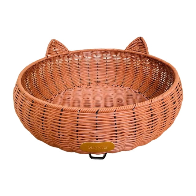 Nido para gatitos, cama para gatos, ligera, de imitación de ratán, lavable, redonda, cómoda, hecha a mano. L