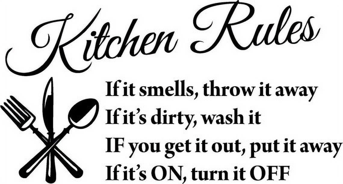 White 31" X 19" Kitchen Rules Art Home Mural Vinyl wall art
