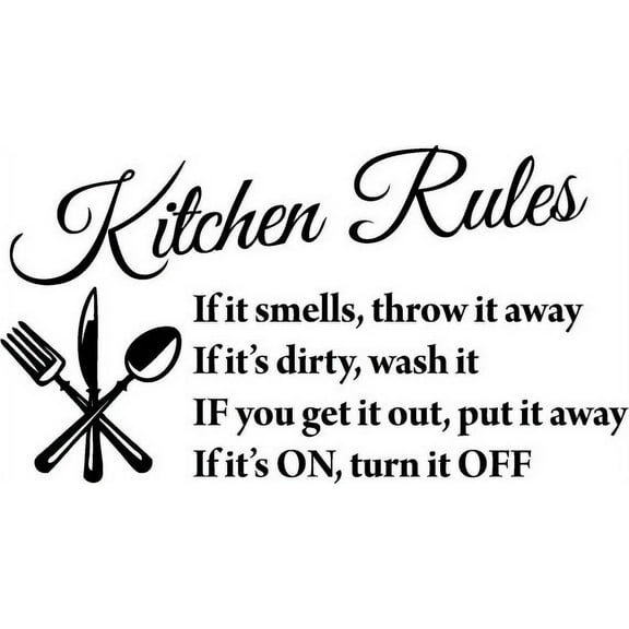 Matte White 31" X 19" Kitchen Rules Art Home Mural Vinyl wall art Inspirational quotes and saying home decor decal sticker