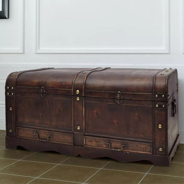 Vidaxl Vintage Large Wooden Treasure Chest Brown Coffee Table Walmart Com Walmart Com
