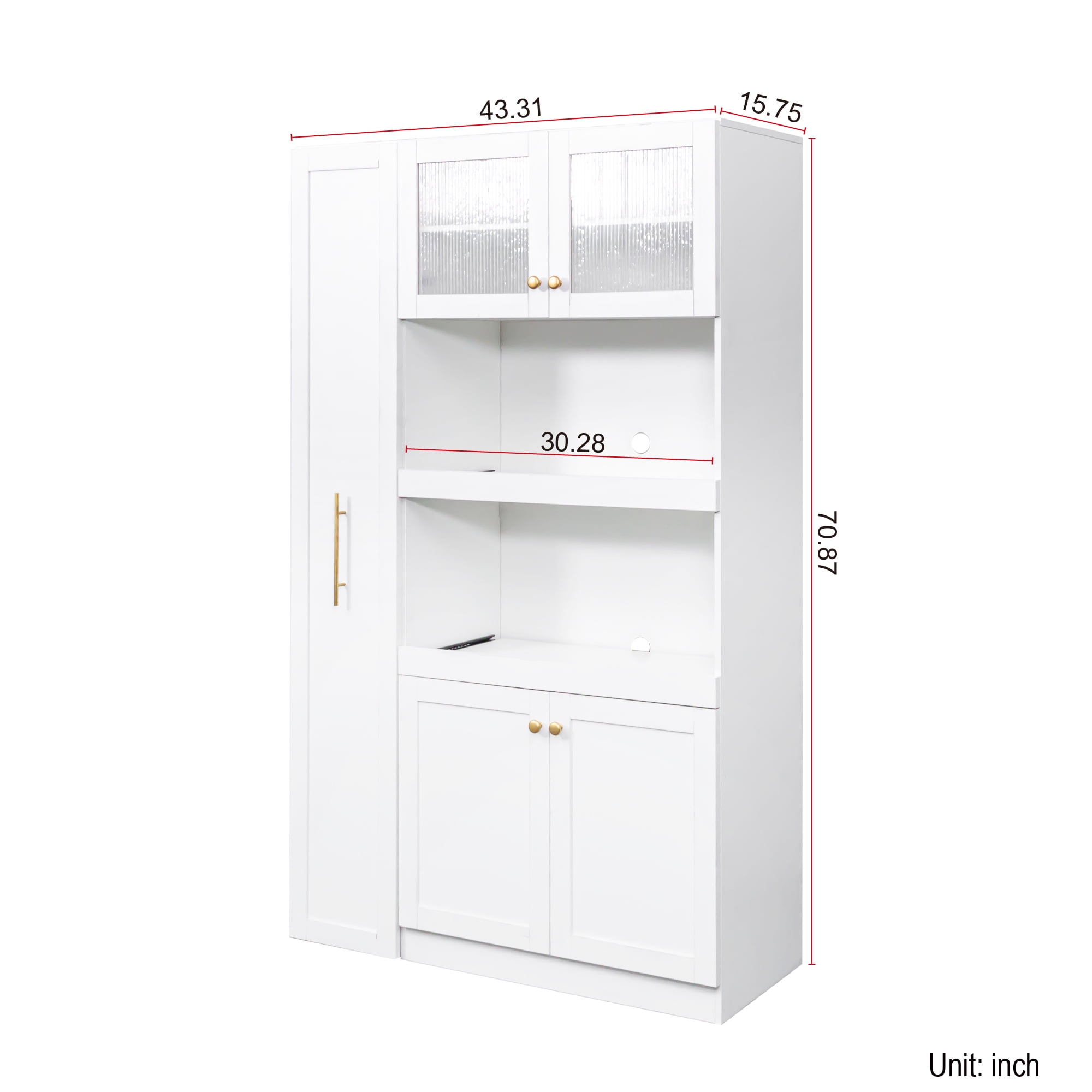 Newboti Furniture Kitchen Pantry Cabinet With Multi-Functional Pull-Out Multi-Tier Storage Shelf,Farmhouse Storage Cabinet With 4 Doors,Pantry Organizers For Kitchen,Dining Room(White) 54766