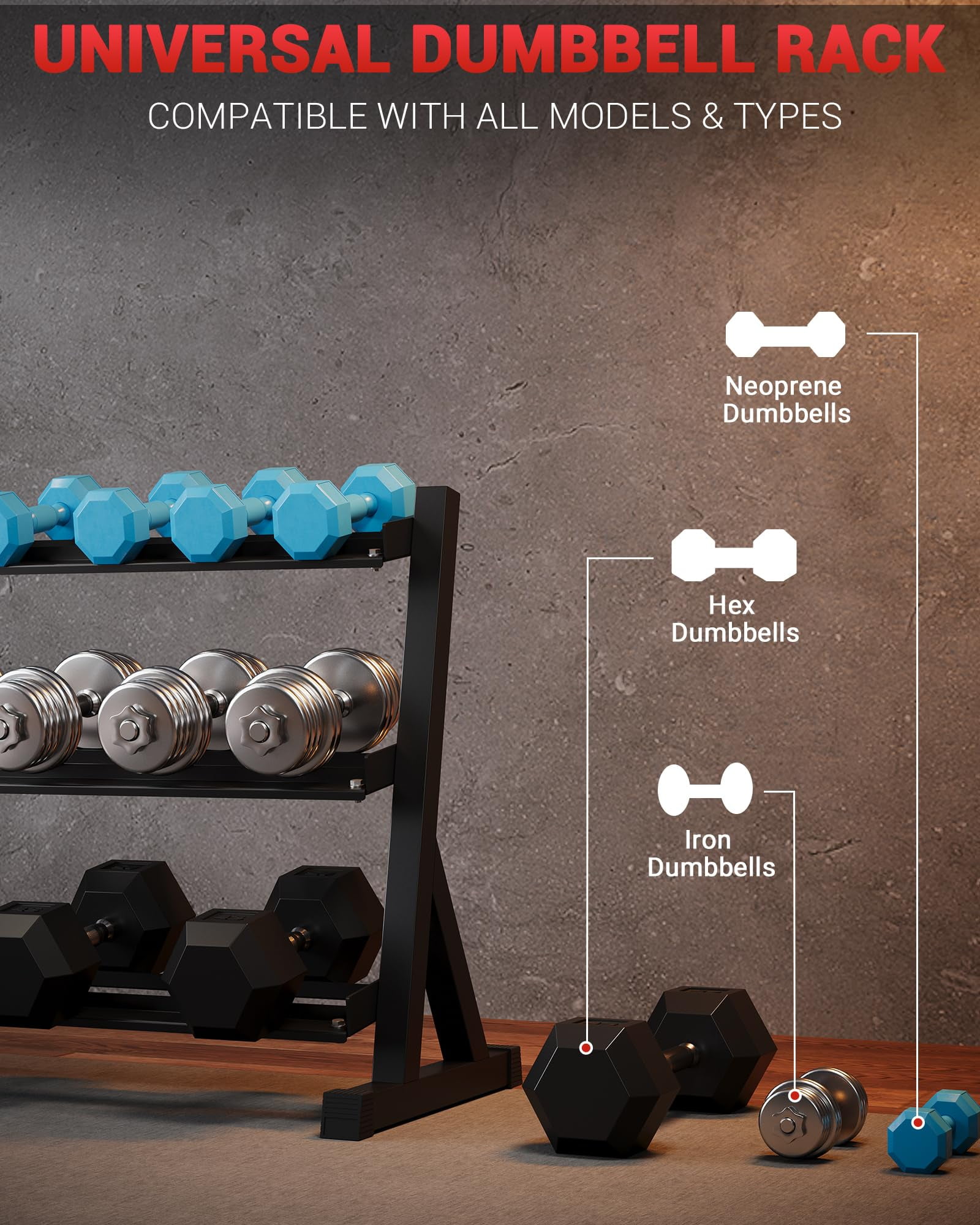 COZONY Dumbbell Rack 3 Tier, Heavy-Duty Steel Weight Storage Stand with Non-Slip Base and Rubber Guards