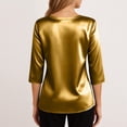 thumbnail image 5 of Dressy Tops for Women 3/4 Sleeve Silk Satin Blouses Business Work T Shirts Loose Fit V Neck Spring Summer Outfits 2026 #03Gold 2XL, 5 of 6