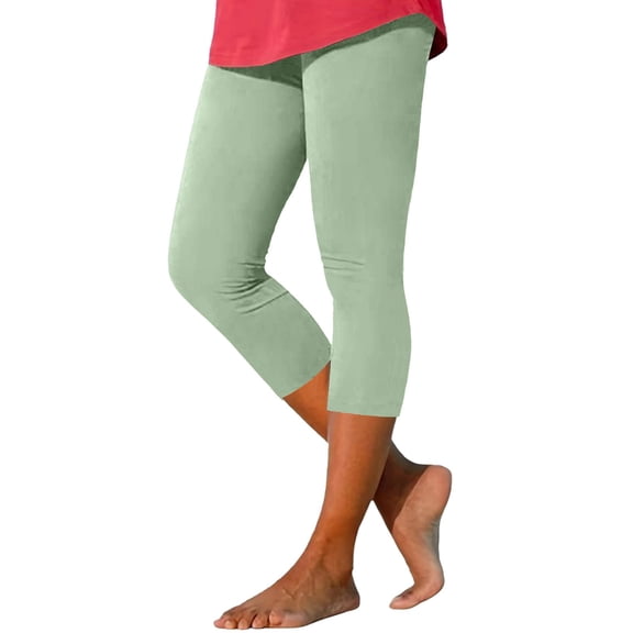 QIJUNTUO Women's Printed High Waist Cropped Leggings Stretch Resort Beach Pants Breathable Comfort Capri Length Lounge Pants Green