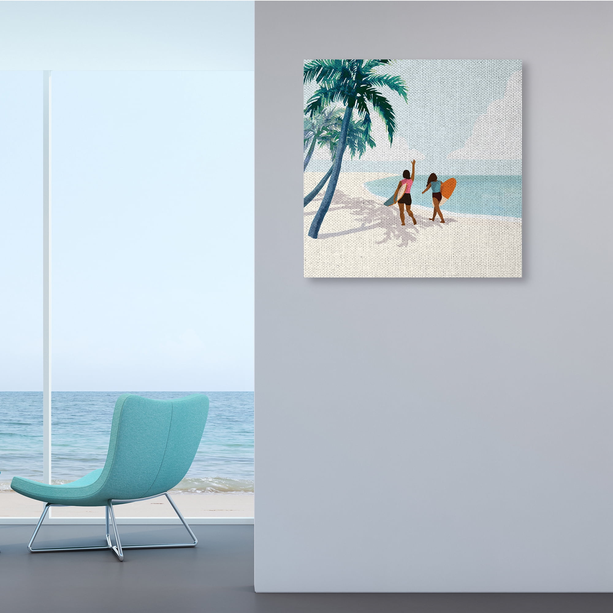 Stupell Industries Women with Surfboards under Coastal Palm Trees,36 x 36,Designed by Victoria Barnes