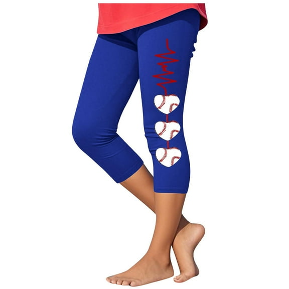 Fjofpr Leggings for Girls 5T Toddler Kids Fashion Baesball Print Summer Leisure Yoga Sports Frenum Cropped Pants Blue 5 Years
