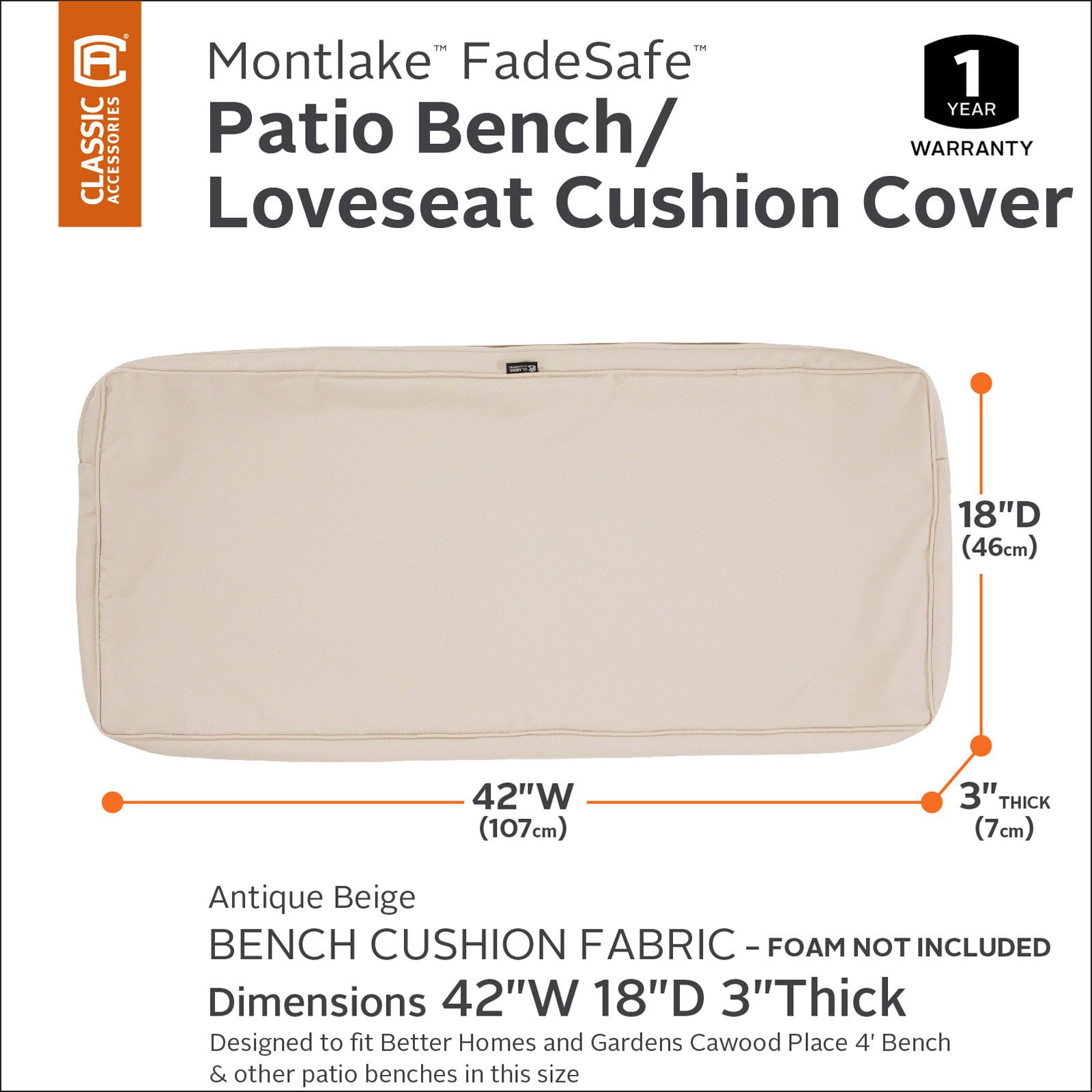 Classic Accessories Montlake Patio Bench Cushion Foam ...