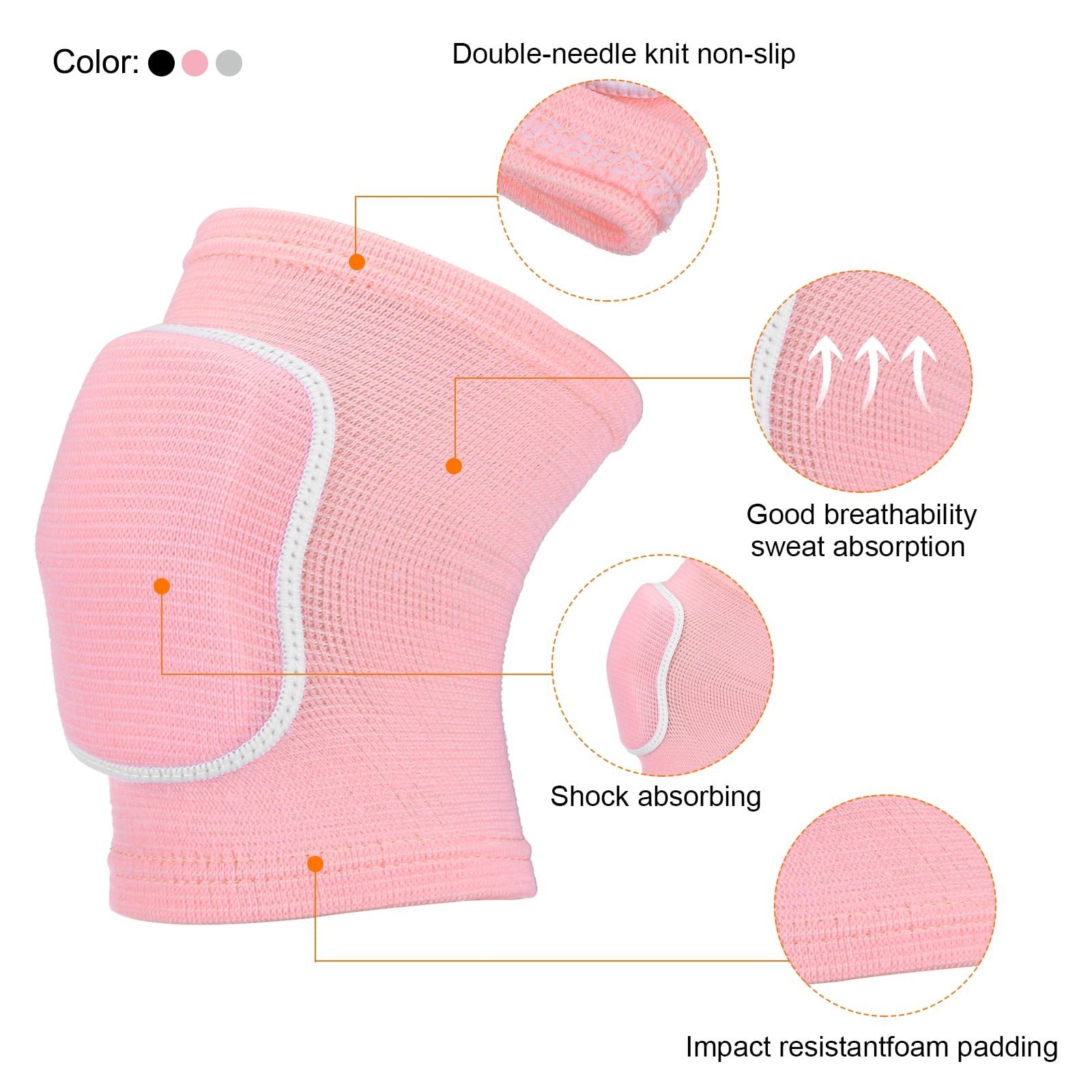 Uxcell M Protective Knee Pads Volleyball Knee Pads Sponge Knee Pads Brace, Black/Grey/Pink 3 Pairs