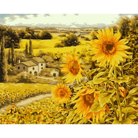 UPC: 4650206103034 | Painting by Numbers Kit Crafting Spark Sunny Fields A149 19.69 x 15.75 in Flowers Nature Yellow Embroidery