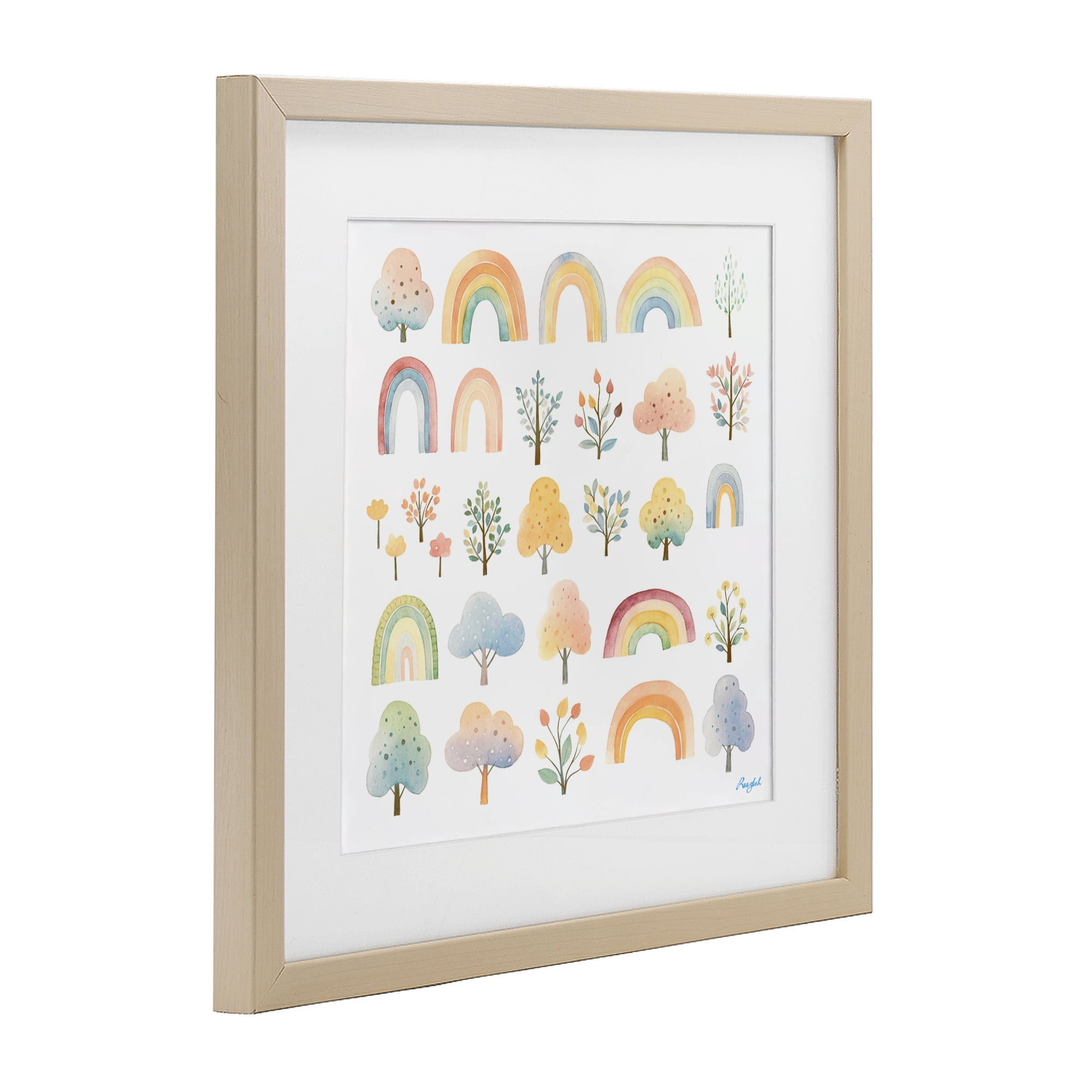 Stupell Industries Happy Rainbows & Foliage Birch Framed Print Under Glass, design by Roozbeh