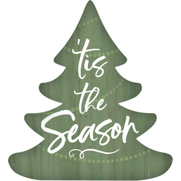 P. Graham Dunn Tis The Season Festive Green 3.5 x 3.194 Pine Wood Christmas Small Shape Sign