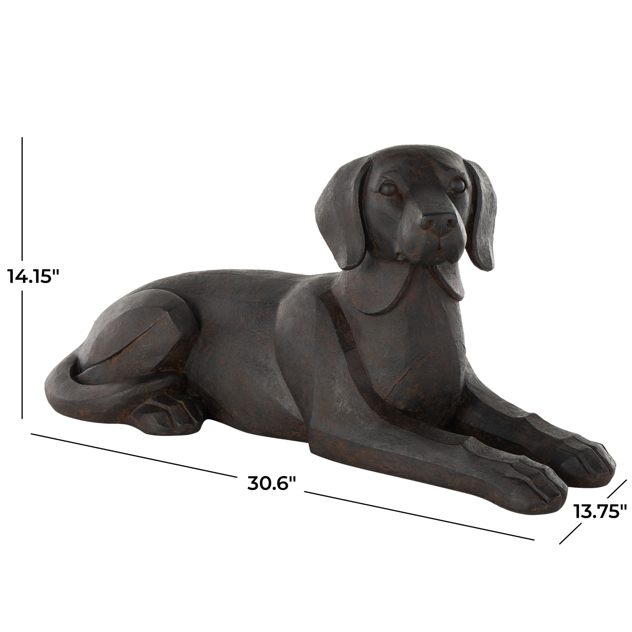 31" x 14" Black Resin Sitting Dog Sculpture with Copper Shadings, by DecMode