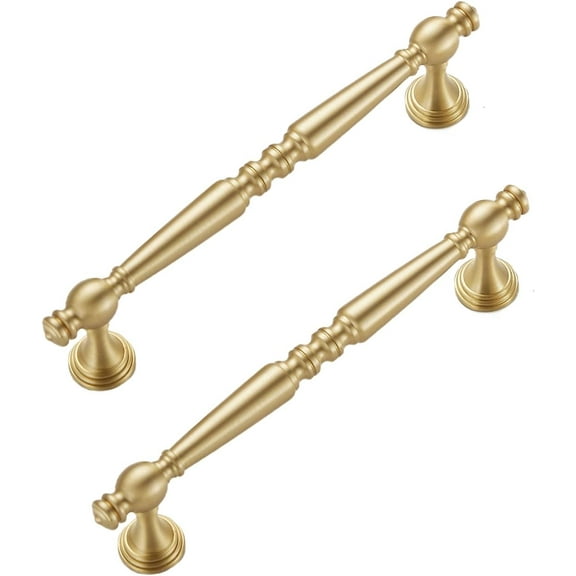 The -5 Pack Solid Brass Kitchen Cabinet Pulls, 5 Inch(128mm) Brushed Gold Dresser Drawer Handles, Furniture Hardware for Cupboard Wardrobe Bifold Doors
