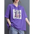 thumbnail image 2 of Camiseta holgada con capucha y media manga para mujer, camisetas estampadas de talla grande, 2 of 8