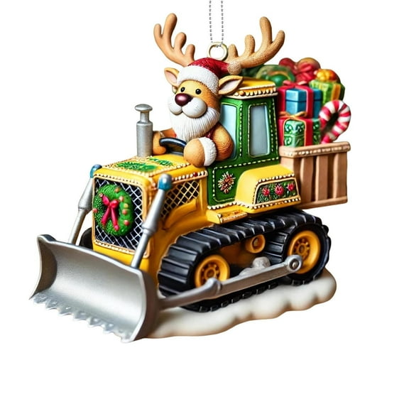 SLYNSHome Cartoon Christmas Truck Toys Hanging Decoration - 3.1 inch - Xmas Pendant Christmas Tree Engineering Vehicle Acrylic Ornaments (Deer)