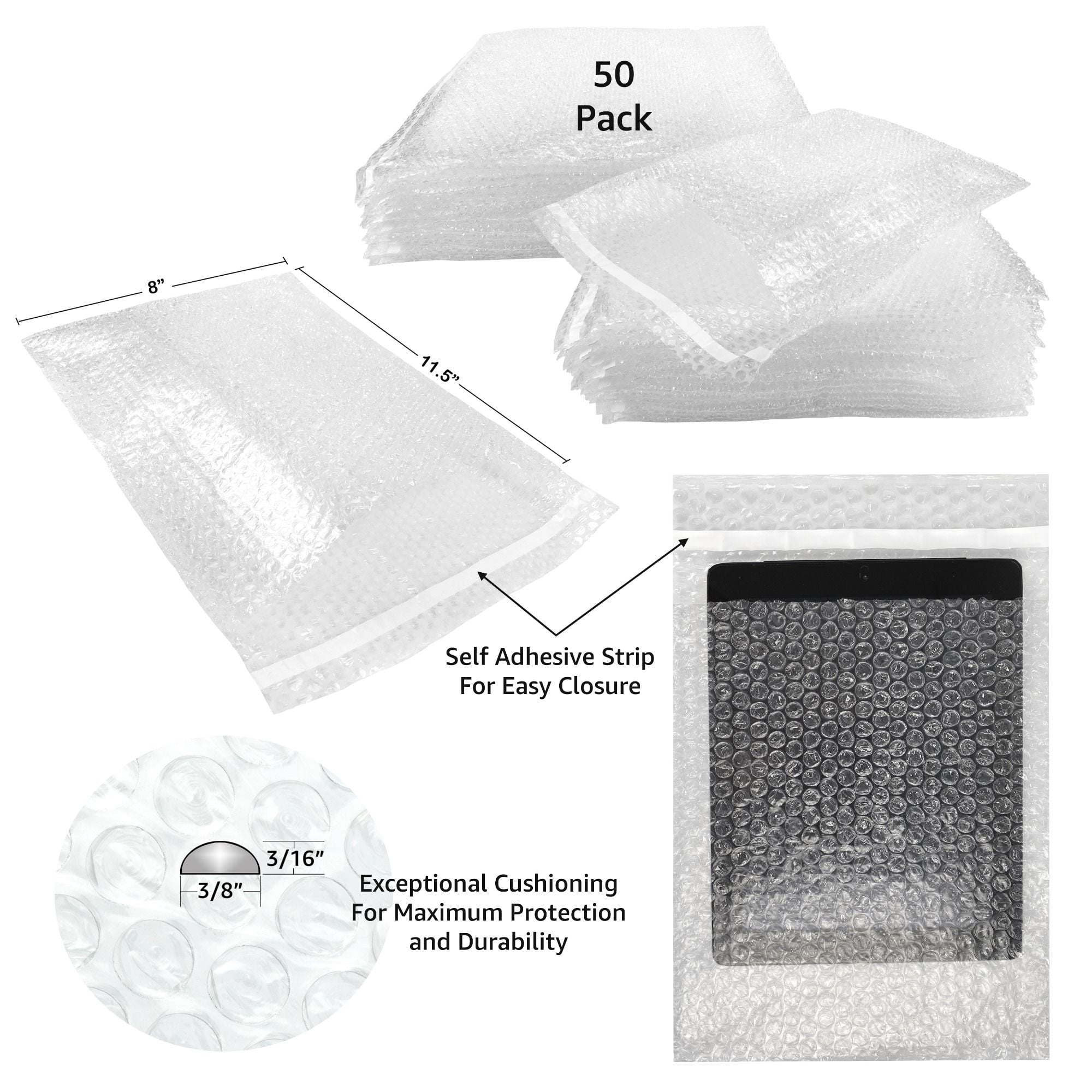 UBMOVE Bubble Pouches - 8" x 11.5" Pack of 50 Self-Sealing Envelopes