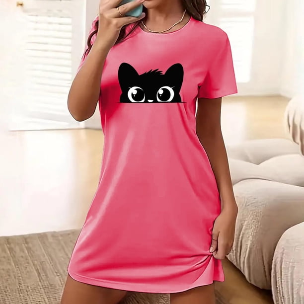 Camisón corto de talla grande para mujer, camisón de manga corta con estampado de pecho a la moda, camisón para mujer