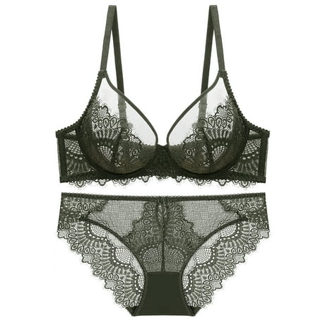 Somuwie Clearance Thin Sponge Transparent Bra With Large Chest And Small Lace Women s SexyGather And Lift For Breathability Lingerie Bra Set