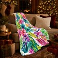 thumbnail image 3 of Magenta Hibiscus with Monstera and Palm Leaves, Bold Tropical Style for Flower Lovers, Jewel Color Garden and Housewarming Gift, Soft Flannel Blanket for Sunroom and Guest Room, Home Decor, 3 of 9