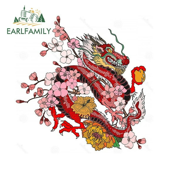 EARLFAMILY 5.1 Inch Japanese Golden Dragon Tattoo Car Stickers Waterproof Decal Motorcycle Car Accessories