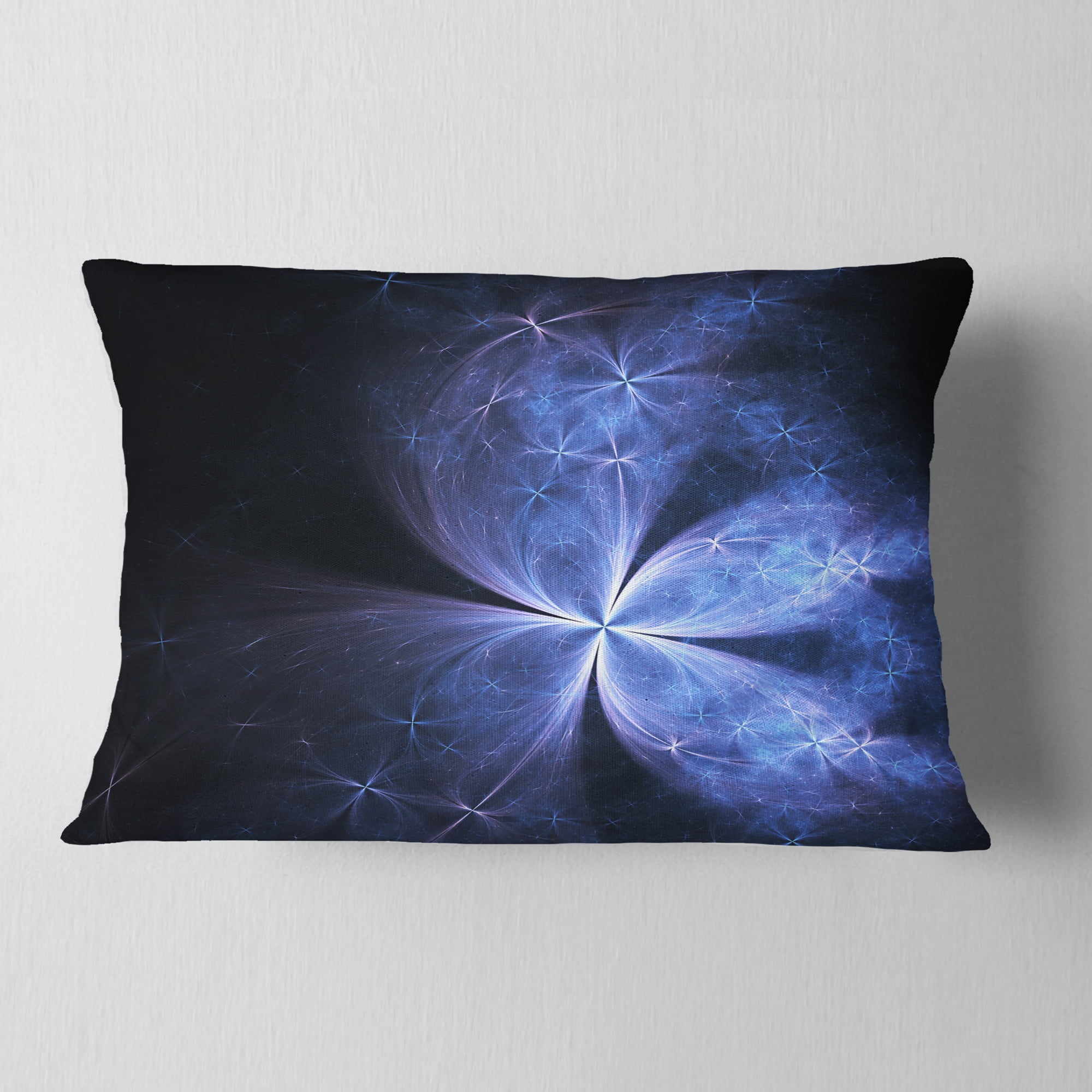 Designart Glittering Soft Blue Fractal Flower - Floral Throw Pillow - 12x20