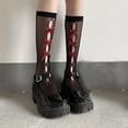 thumbnail image 2 of HBFAGFB Bas pour Femmes Mode Chaussettes Mi-Mollet Résille Fines avec Nœud Vin Taille Unique, 2 of 3