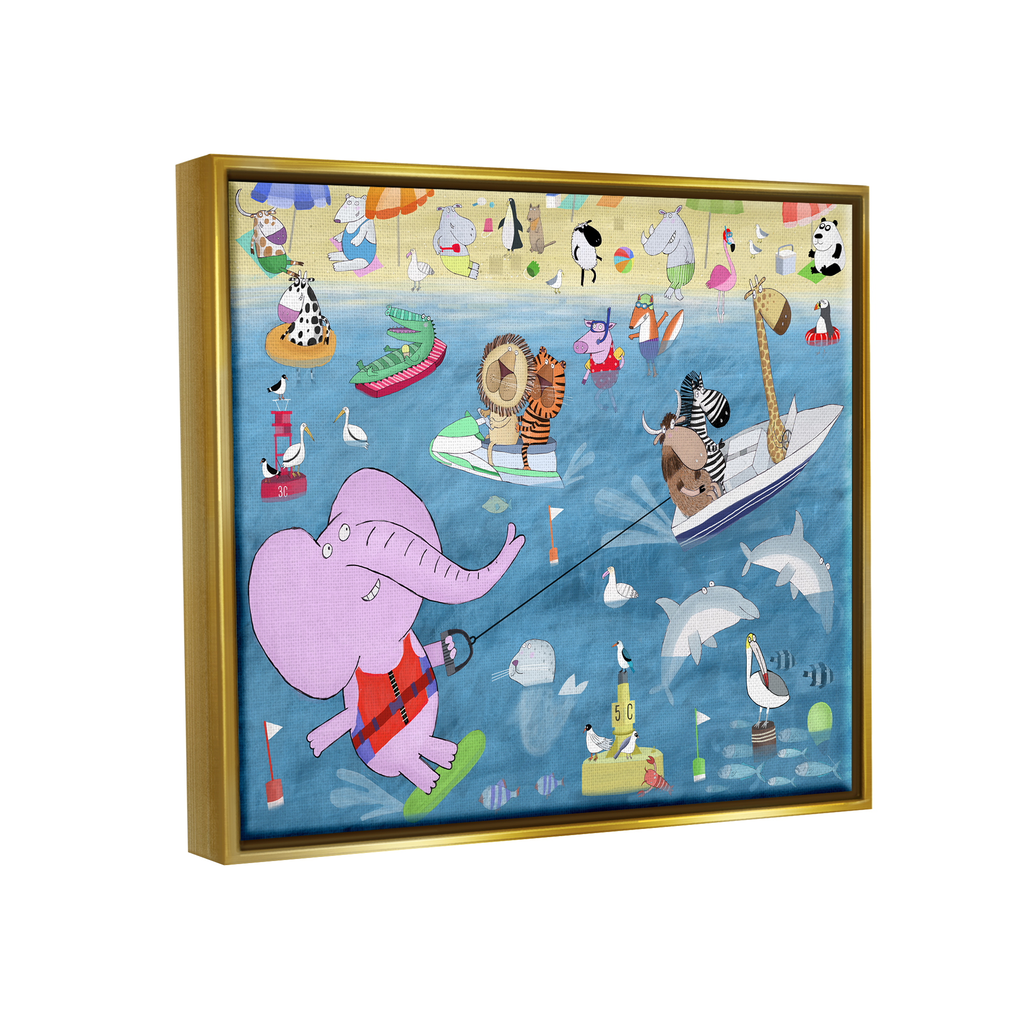 Stupell Industries Beach Sports Animals Animals & Insects Painting Gold Floater Framed Art Print Wall Art, 21 x 17