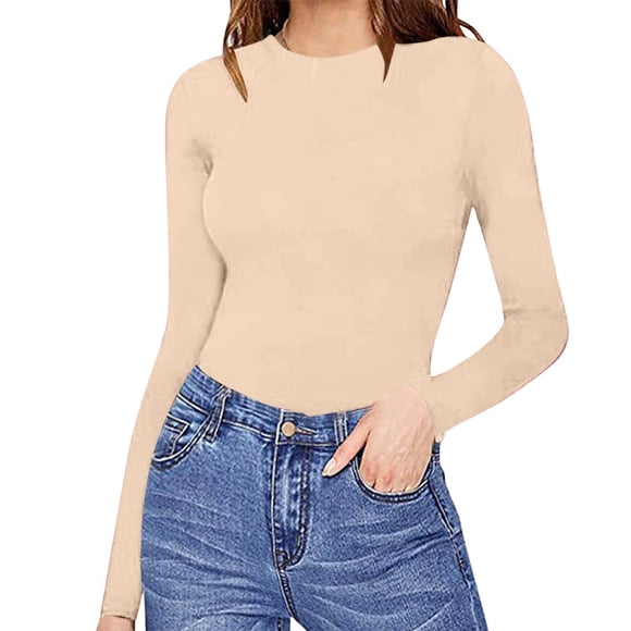 Baberdicy Bodysuits for Women Womens Crew Neck Long Sleeve Bodysuit Comfortable Against The Skin Tops Body Suits Long Sleeve Bodysuit