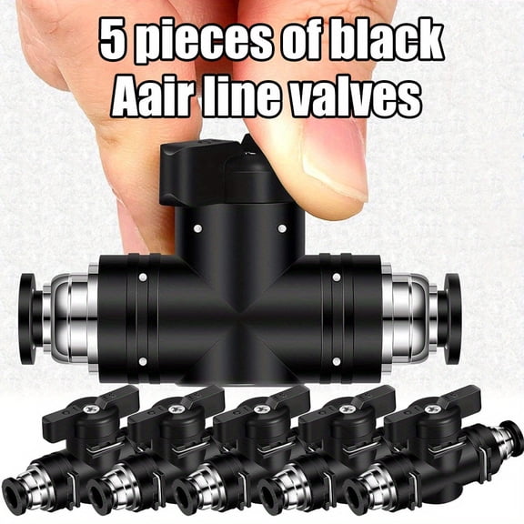 5 Pcs 1/4" x 1/4" OD Push to Connect Pneumatic Ball Valve PVC Air Flow Control Valve Quick Connect Tube Fittings Air Line Hose Fittings
